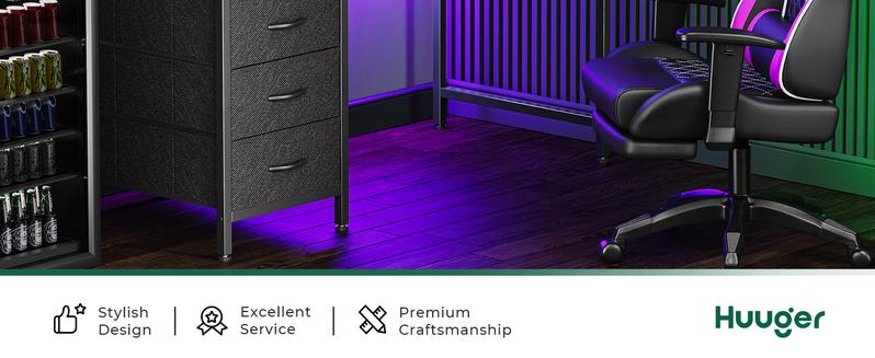 Huuger Computer Desk with Power Outlets and LED Lights, Gaming Desk with 4 Drawers, Office Desk with Monitor Stand, USB-C Port