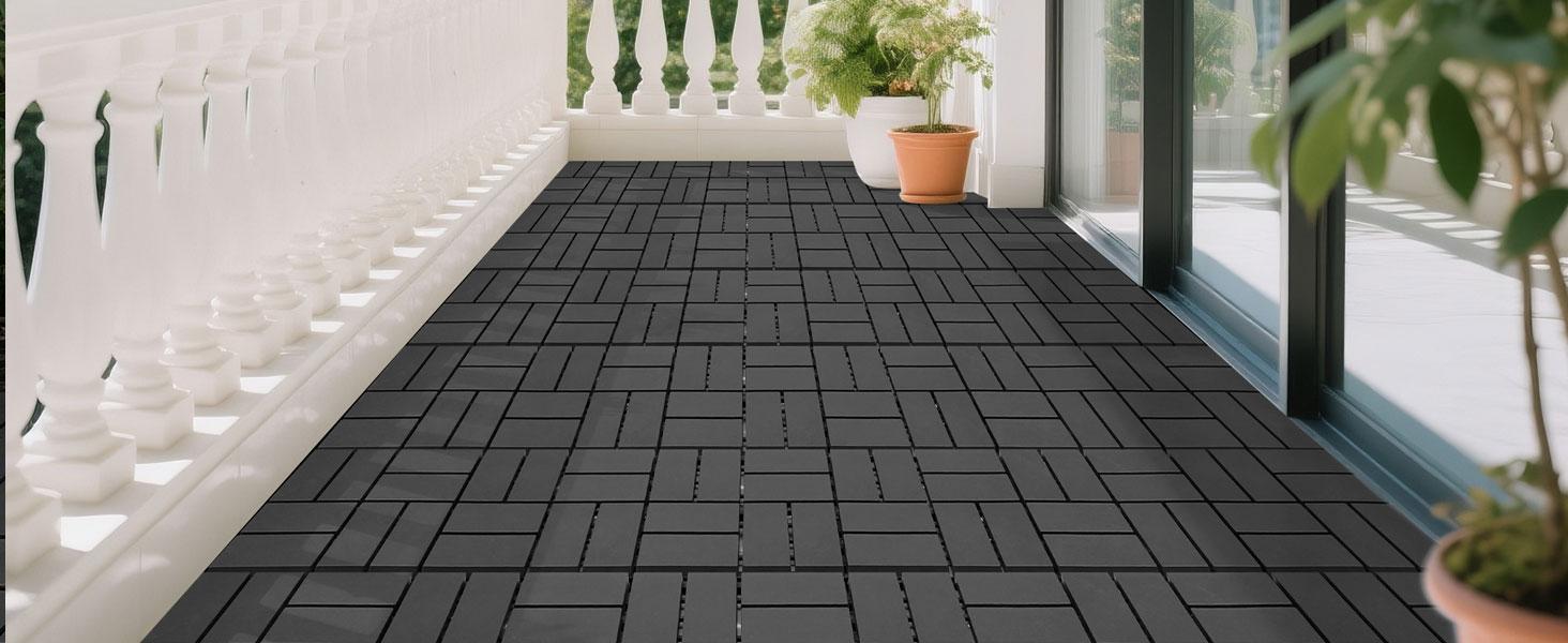 Interlocking Deck Tiles, 44 Pack ,12"x 12" Waterproof Outdoor Flooring All Weather Use, Patio Floor Decking Tiles For Porch Poolside Balcony Backyard