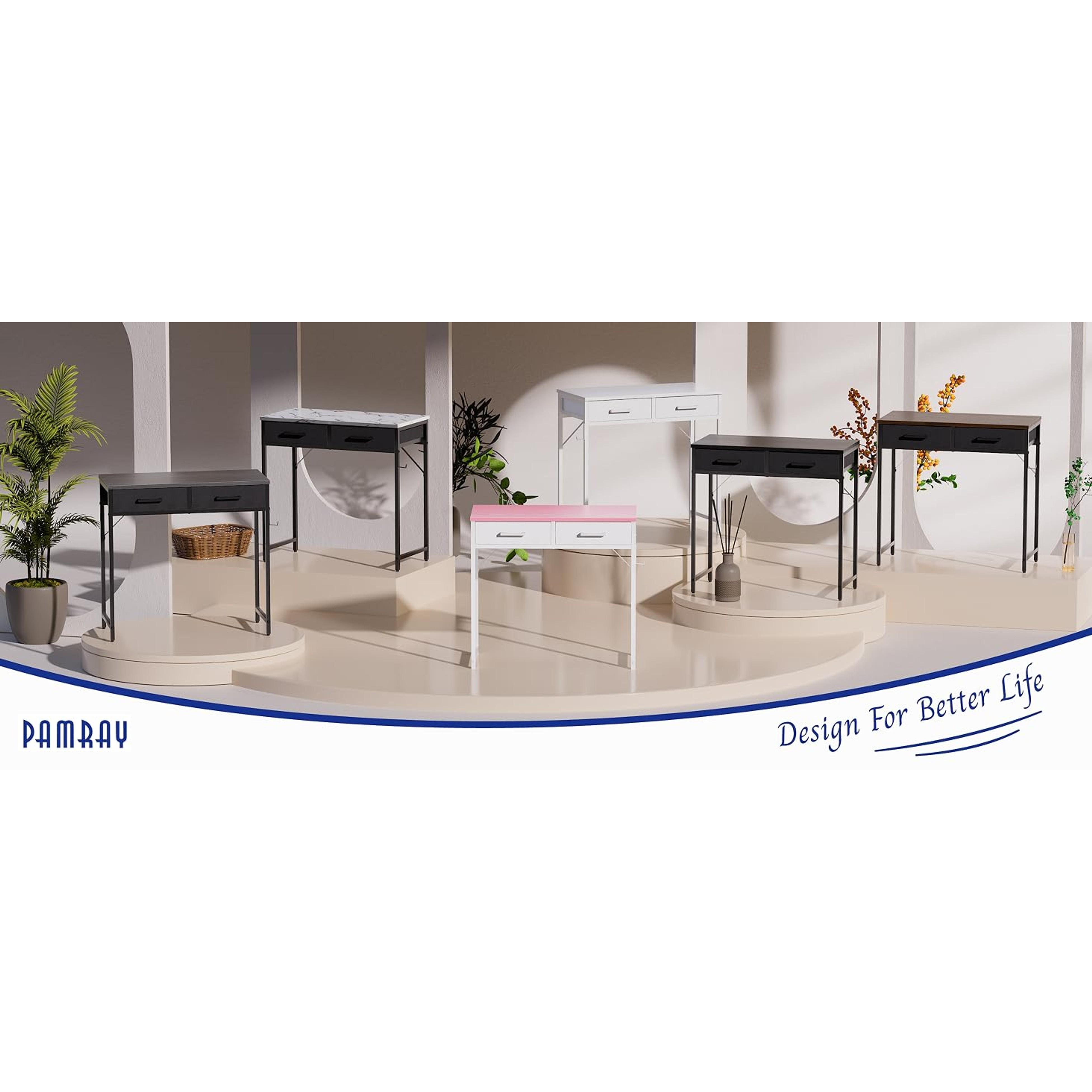 32-Inch Small Computer Desk Table with 2 Drawers - Compact Indoor Furniture for Bedroom, Home Office Writing & Study Spaces (Pink)