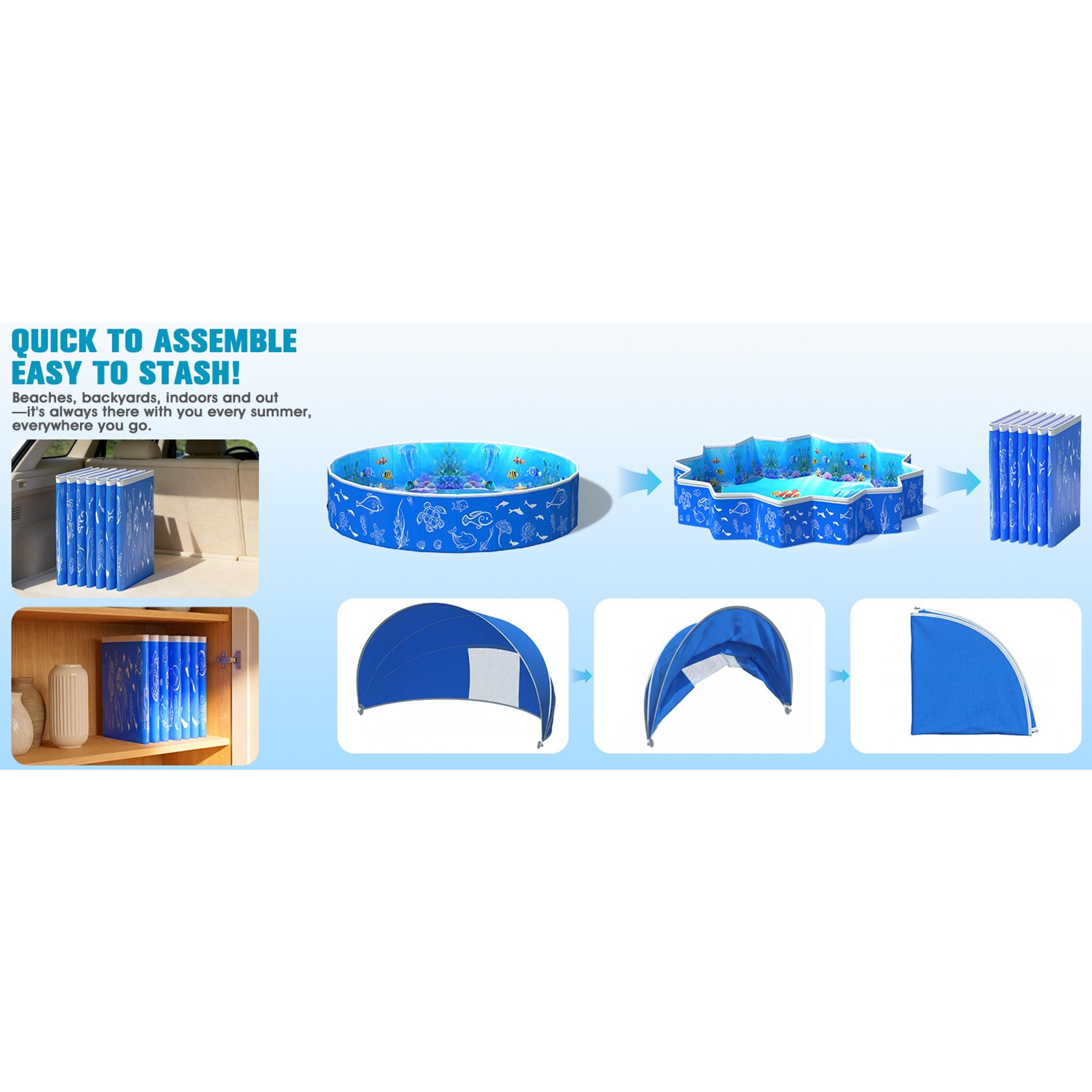 Kiddie Pool with Canopy, 51in Foldable Toddler Pool,Pop Up Baby Pool with Shade,UPF 50+UV Portable Swimming Pool for Kids,Collapsible Baby Pool for Beach, Outdoor Toddler Pool for BackyardGift.