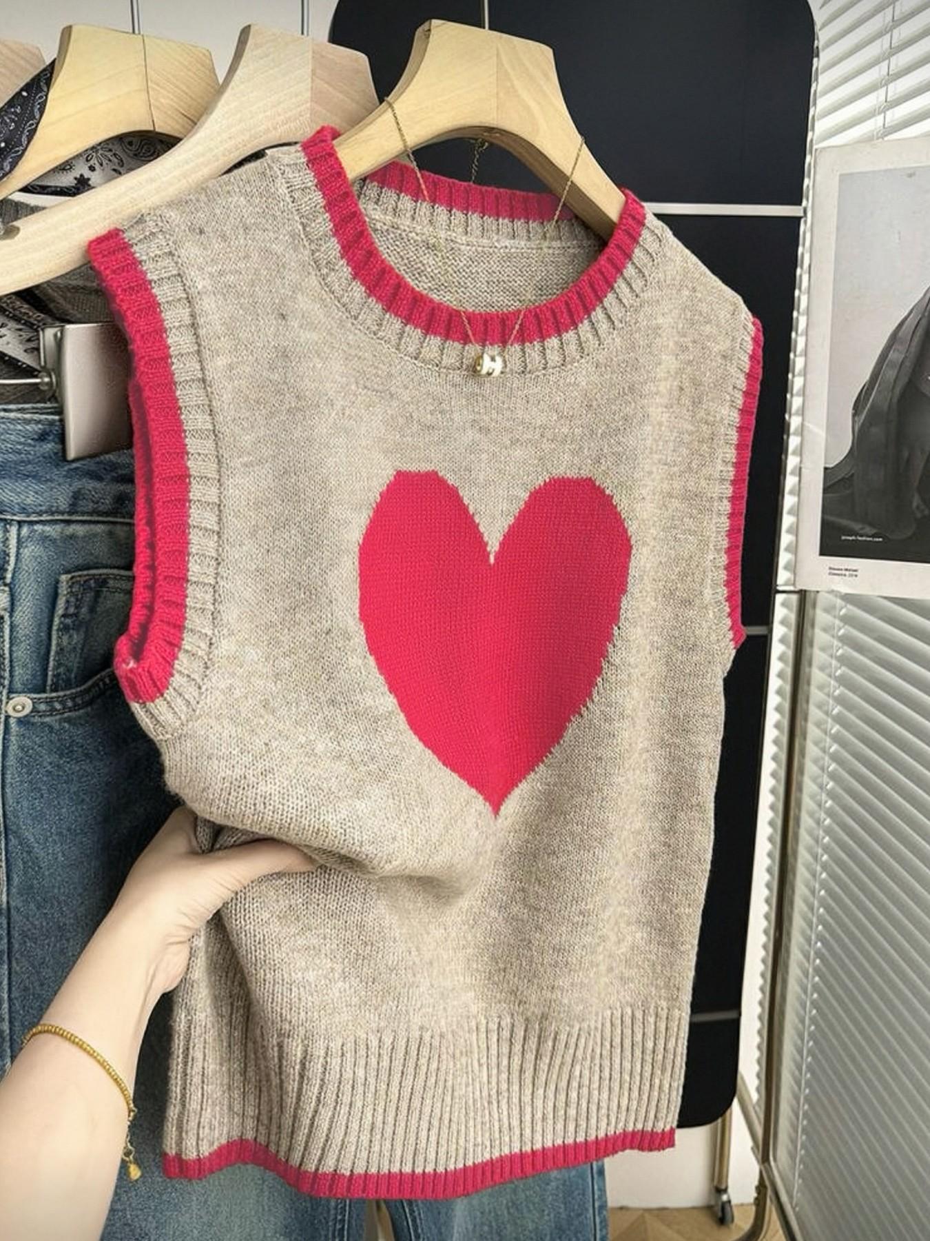 Spring & Fall Colorblock Heart Casual Versatile Vest Pullover, Simple Fashion Leisure Fit, Valentine's Day Sweater Vest