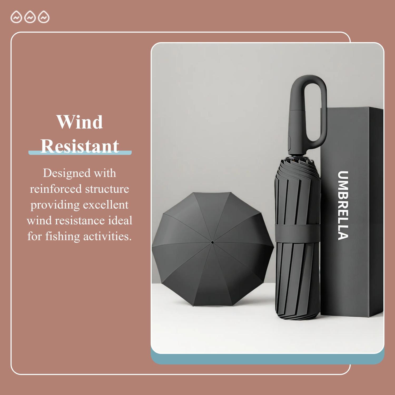 Full Automatic Ring Hook Umbrella, Large Thick Reinforced Hanging Foldable Rain and Sunny Dual Use Windproof Fishing Umbrella