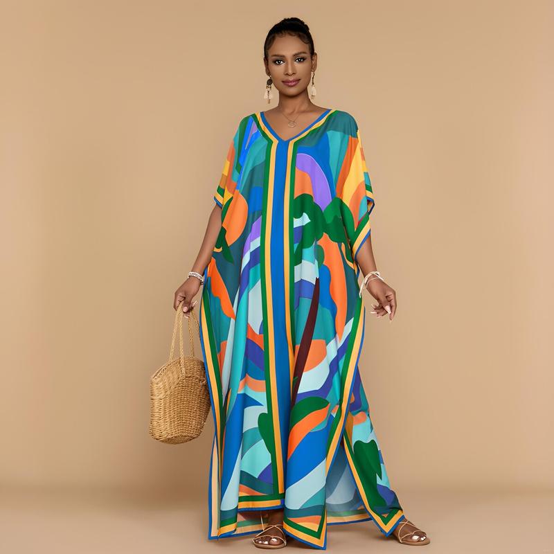 Bsubseach Kaftan Dresses for Women Plus Size Beach Swimsuit Cover Up V Neck Caftan Dress Loungewear