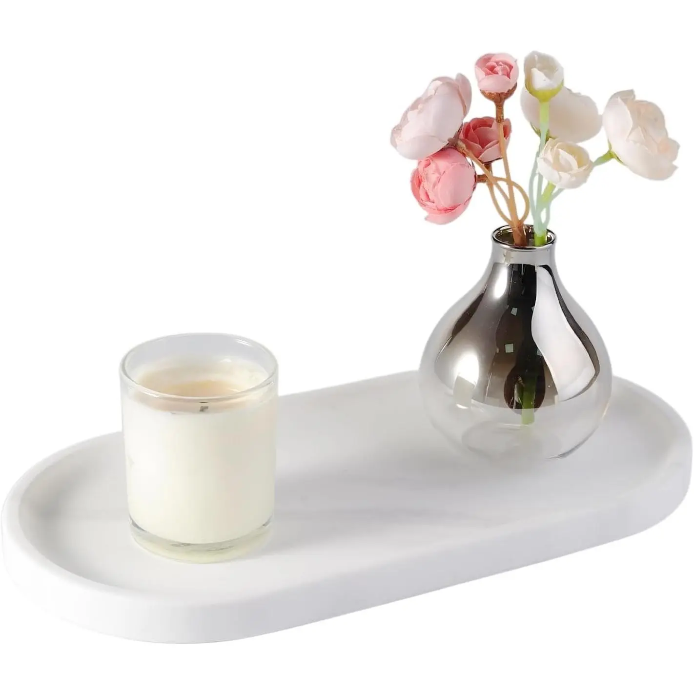 12"x6" Elegant White Marble Bathroom Tray, Natural Marble Vanity Trays for Home Decor, Stone Perfume Organizer Jewelry Dish for Dresser, Luxury Vanity Tray, Stone Storage Trays