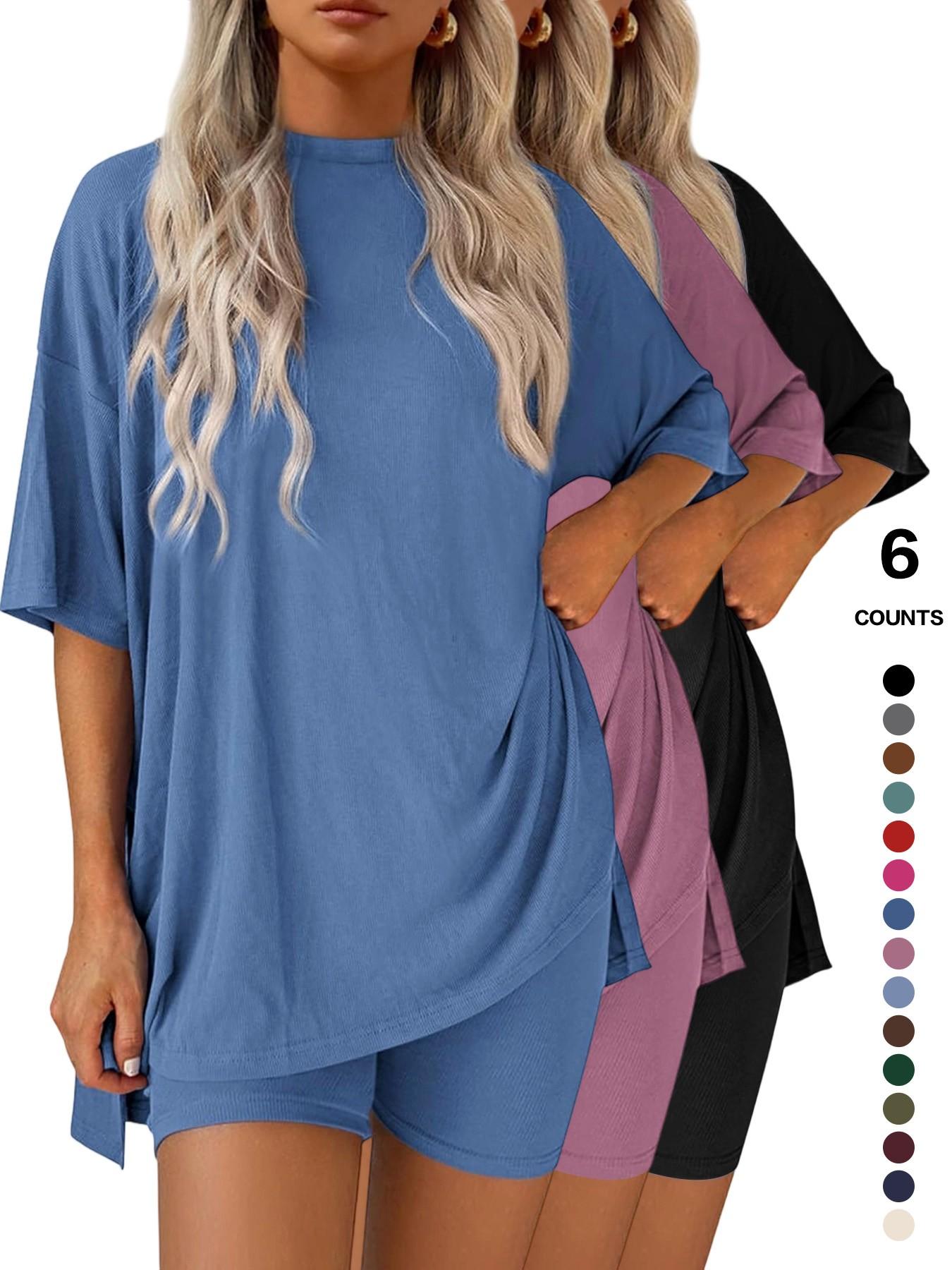 Lounge Set Cozy Mama Set, Women 2 Piece, Oversized Crew Neck T-Shirts for Comfort and Style