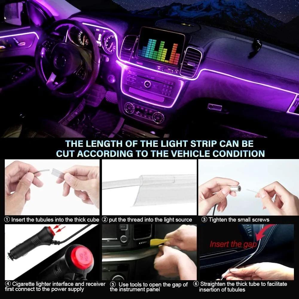 RGB Car Lights Wireless RGB LED Strip Lights Kit with Music Sync 12V Car Plug for Vehicle Interior Decoration Fiber Optic Cable Included,  led light strips