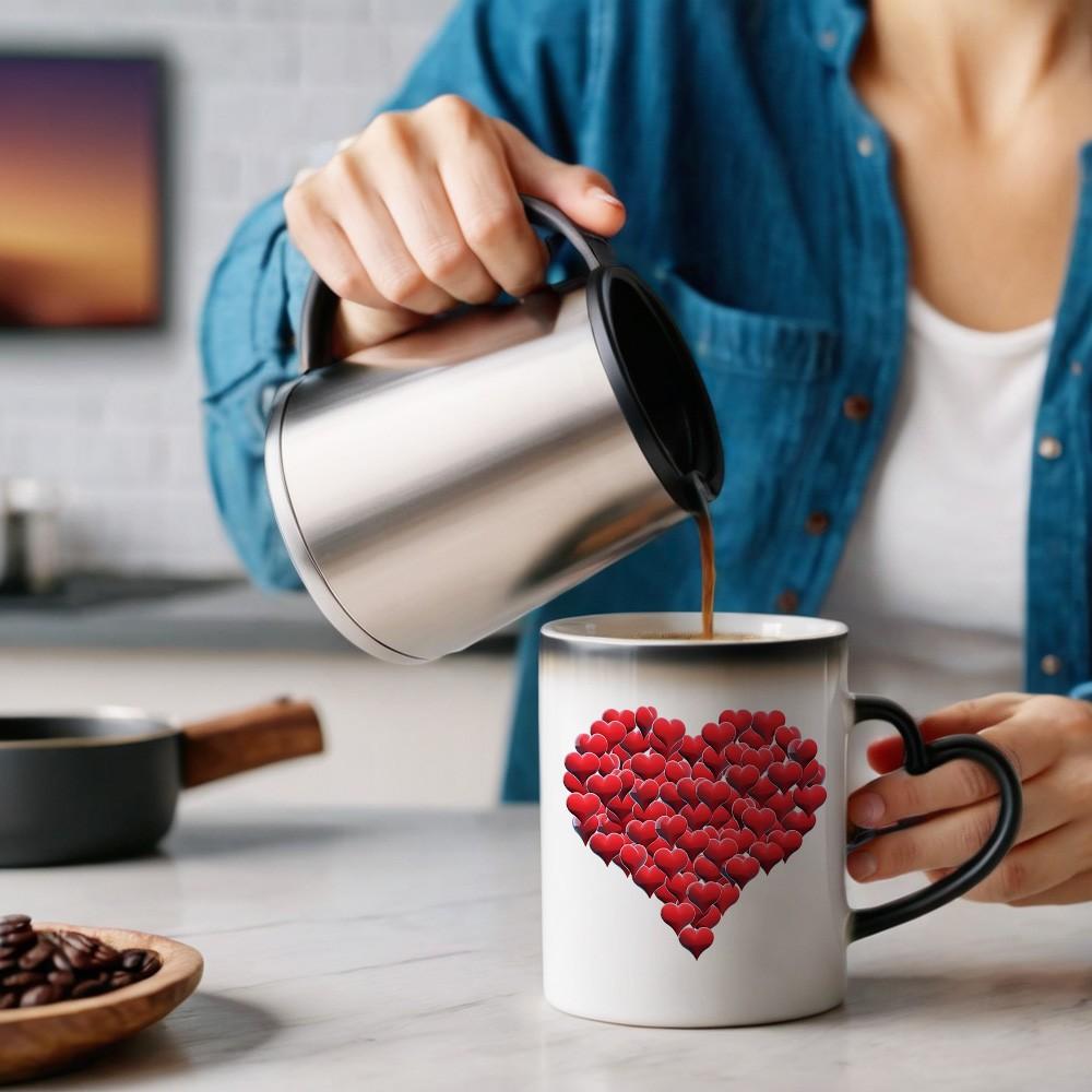 1pc Red Hearts Design Magical Color Changing Mug with Heart-Shaped Handle, 11oz Unique Heart Design, Perfect for Birthdays, Mother'S Day, Valentine'S Day