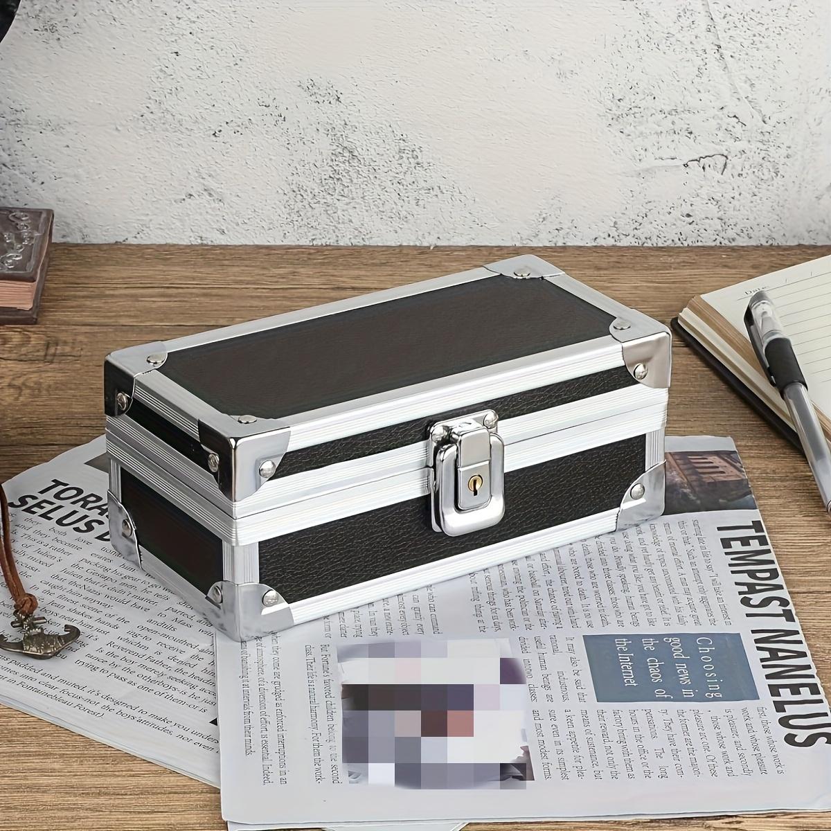 1pc Aluminum Cash Box with Lock Piggy Bank Single Row Currency Tray Acrylic Piggy Bank for Cash Collection Storage Organizer for Cashier 2. Lockable Cash Storage Box Aluminum Alloy Piggy Bank with Acry