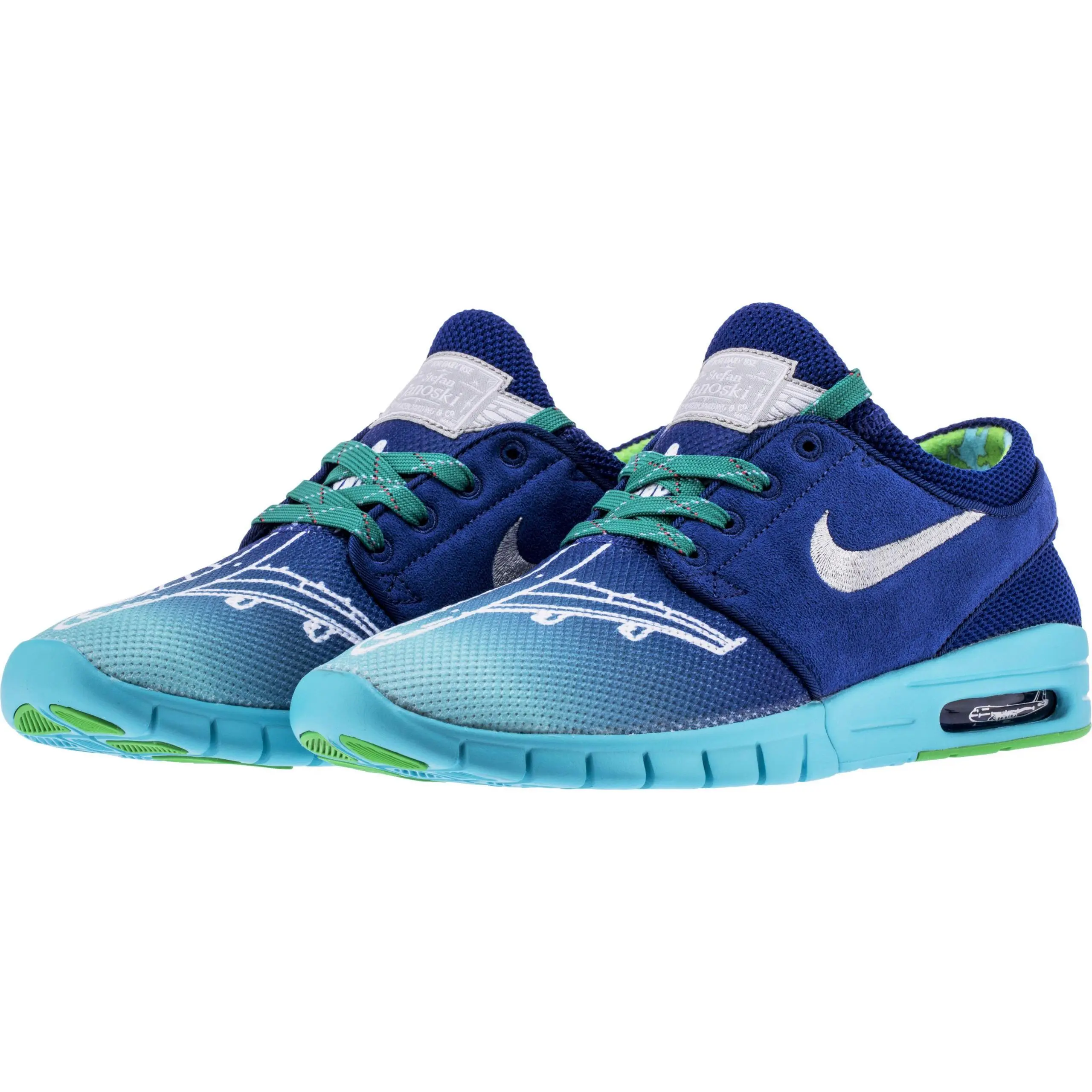 NIKE SB Stefan Janoski Max 'Doernbecher' Unisex Casual Trainers, Blue/Green, Cushioned Sole, Graphic Print, Lace-Up Closure, Sports Running Shoes, Style 898640-404