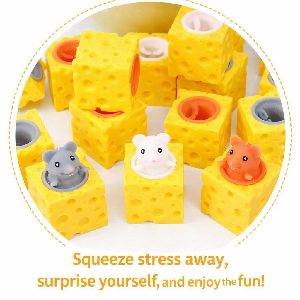 Realistic Cheese Block Squeeze Toy — give it a squeeze and a cute little squirrel pops out! 🧀🐿️ An ultra-bouncy, squeezable sensory stress-relief toy, perfect for parent-child interaction and a great icebreaker for social gatherings.