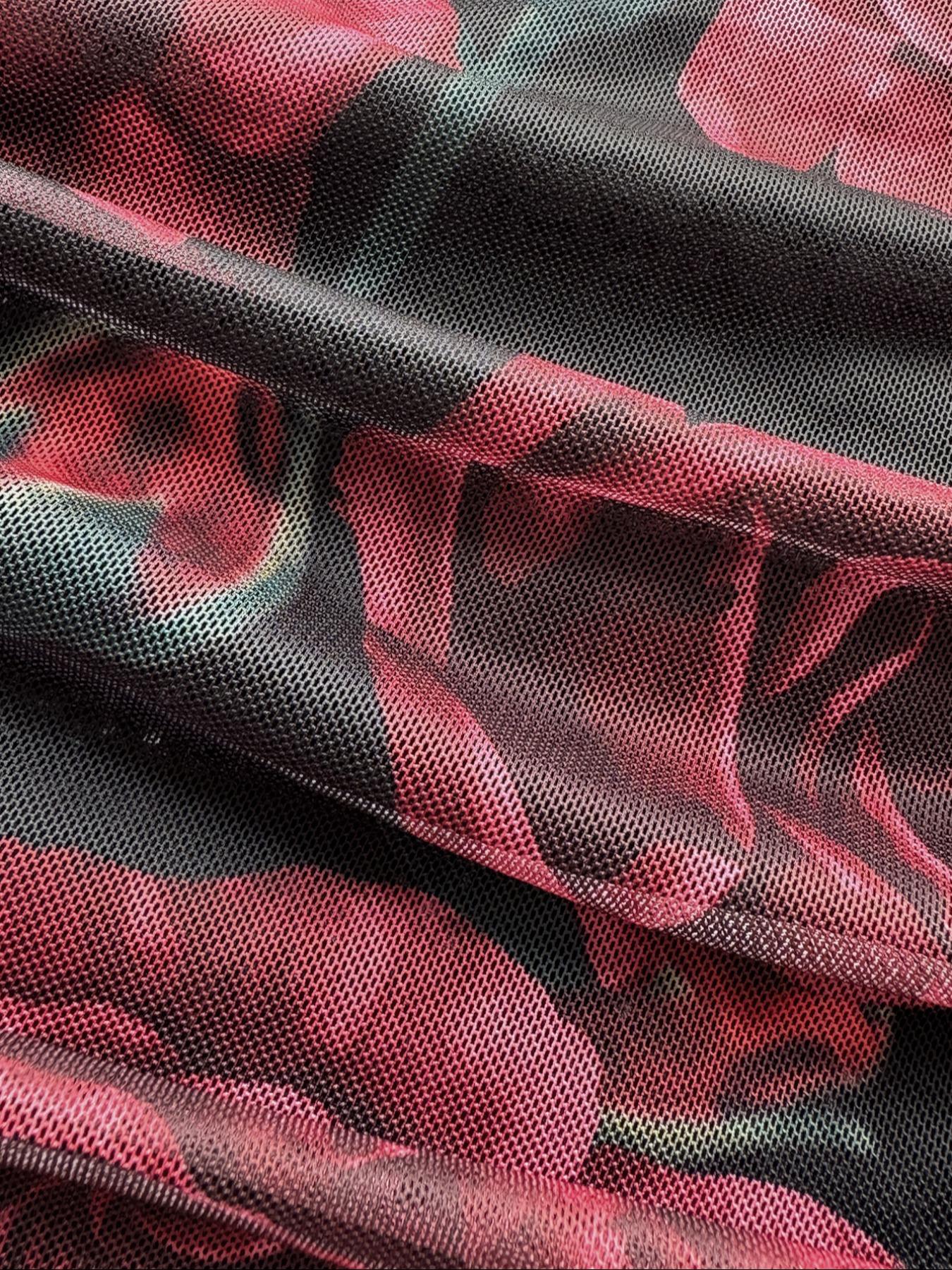 Y2K Trendy Street Style Lace Spaghetti Strap Top, Sexy Floral Print Sheer Mesh Backless Cami for Summer Party