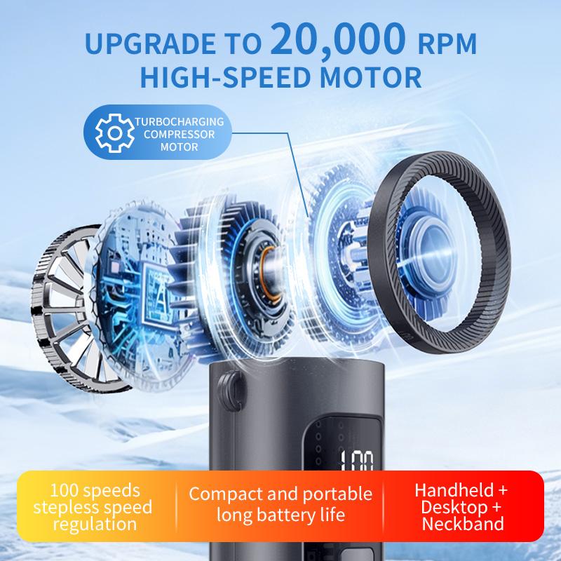 2026 New High-Speed Mini Handheld Fan, 90° Adjustable, Type-C Charging, Digital Display, Portable Neck Fan, Outdoor Travel Cooling Tool