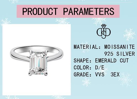 【#52】2Carat Emerald Cut Synthetic Moissanite Rings in 925 Sterling Silver