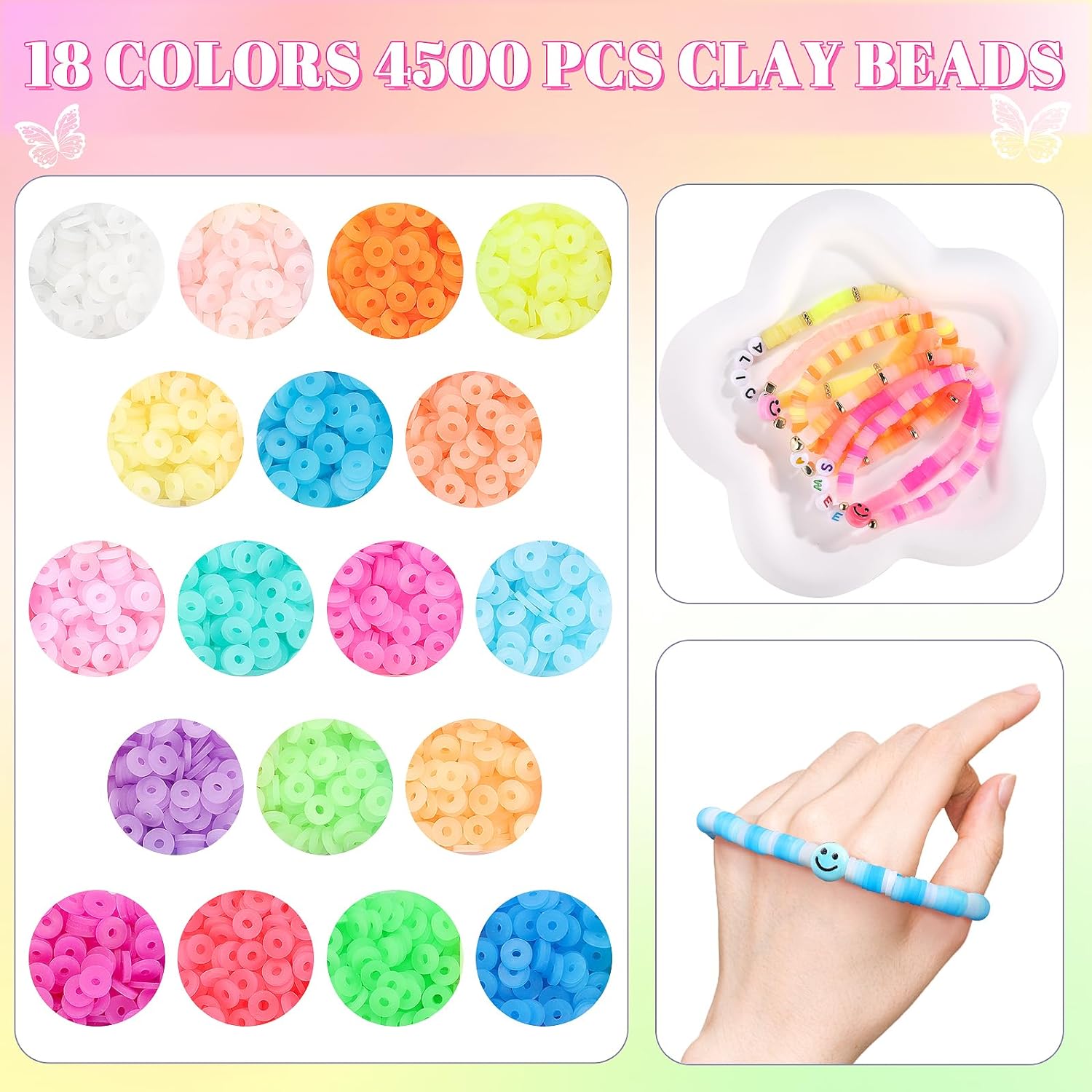 Funtopia Jelly Color Clay Beads Bracelet Making Kit, 5000+Counts Heishi Beads Polymer Clay Beads for Jewelry Making, Friendship Bracelet Kit with Alphabet Letter Beads Smile Face Beads for Girls Gifts Crafts Diy Handmade