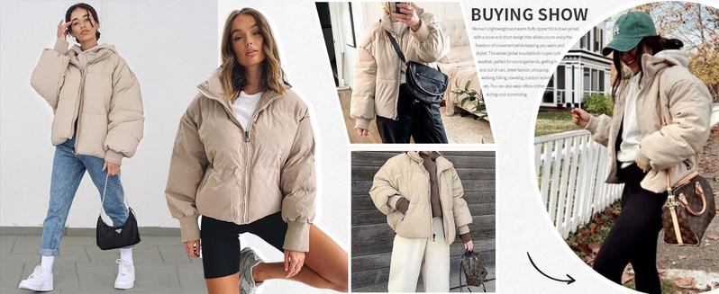 Yimoon Women's Elegant Stylish Short Cotton Jacket with Hood and Zipper Winter Jacket Women Winter Outerwear with Windproof Cuffs Warm Casual Thick Mujer Coat