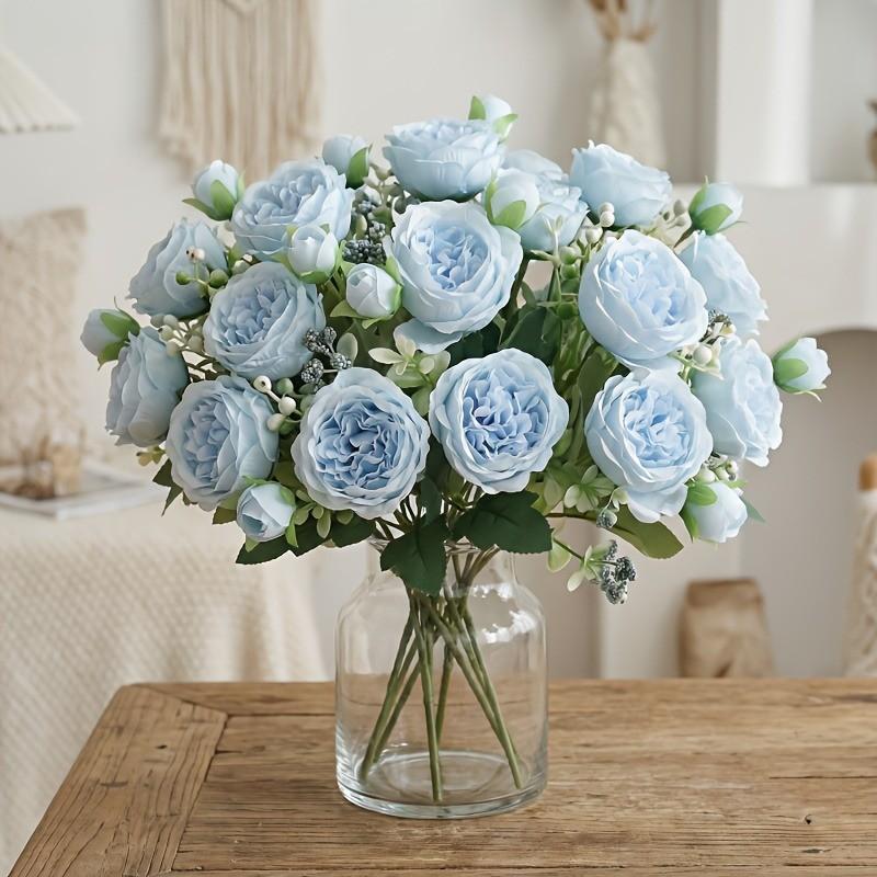 4 Bundles of Artificial Peony Bouquets, Realistic Blue-/blue- Flowers, Artificial Flower Arrangements, Ideal for Weddings, Parties, Home Decor, Centerpieces