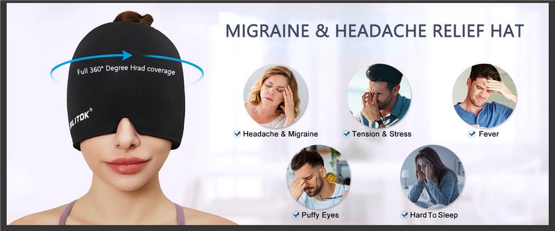 Migraine Headache Relief Cap, Gel lce Head Wrap for Tension,puffy eyes, and Stress Relief.Suitable for Home breaks, before sleep, office