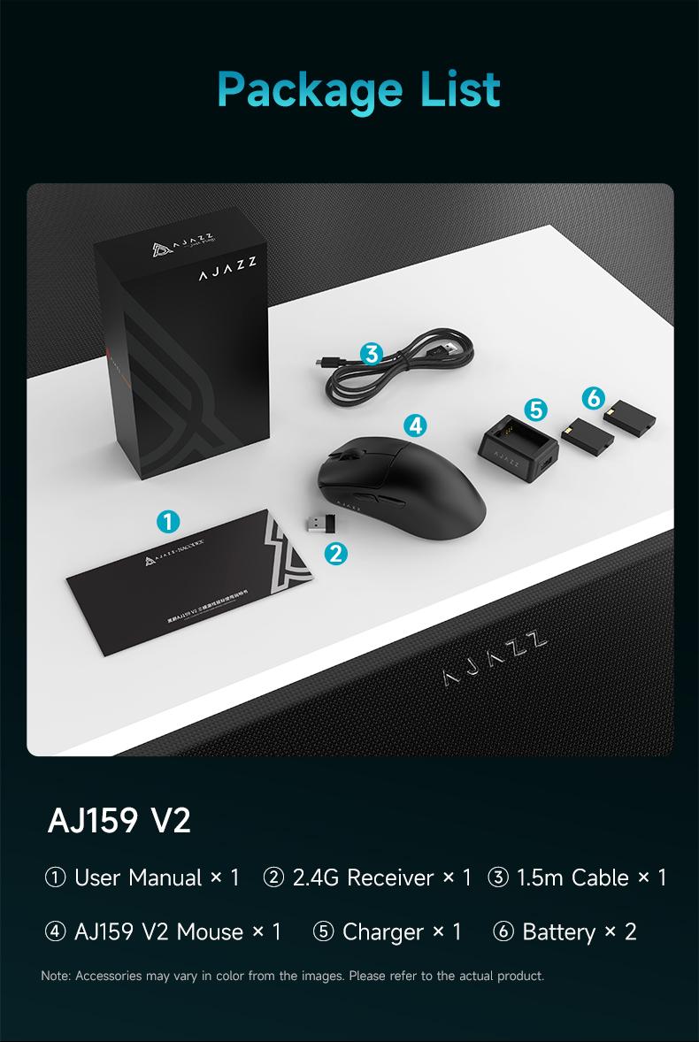 AJAZZ AJ159 V2 Wireless Game Mouse Second Battery Swap Instant Full Power Professional Competitive Drive Game PAW3395 Sensor the third mock examination Computer Office Mouse DPI32000 supports multiple systems for games and office Gaming Pc Accessories