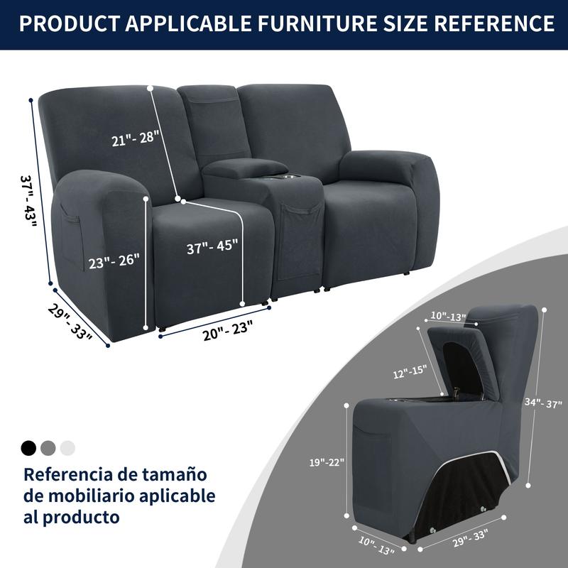 Easy-Going Recliner Loveseat Cover, Cover Only, Cover With Center Console Sofa Slipcover Soft Fitted Fleece 2 Seats Couch with Holder and Storage Washable Furniture Protector
