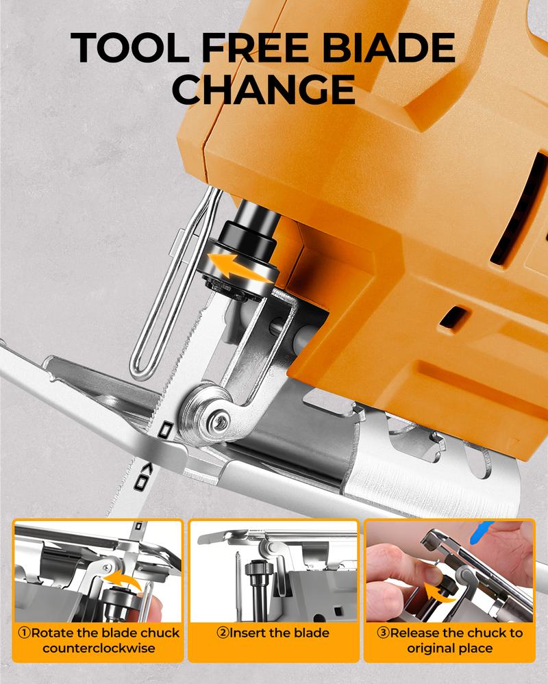 DEKO 400W Electric Jigsaw | 8 Blades Included | 0-3000RPM Variable Speed | 45° Bevel Cutting | Multi-Purpose Power Tool for Wood, Metal & DIY | Professional Cutting Saw