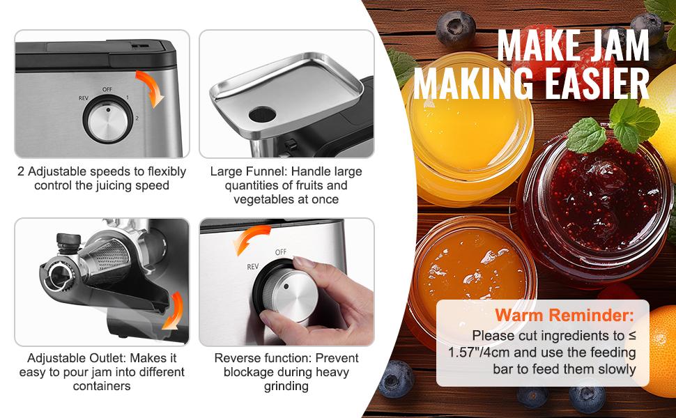 VEVOR Electric Tomato Strainer, 500W Tomato Sauce Maker Machine, 4.9 LBS/Min Food Strainer and Sauce Maker, Pure Copper Motor Food Mill with Reverse Function for Tomato Strawberry Blueberry Sauce