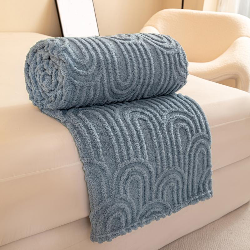 Ruffled Edge Plush Blanket with Embossed Design, King/queen Size, Available in Multiple Colors for Bedroom, Living Room, Office or Camping