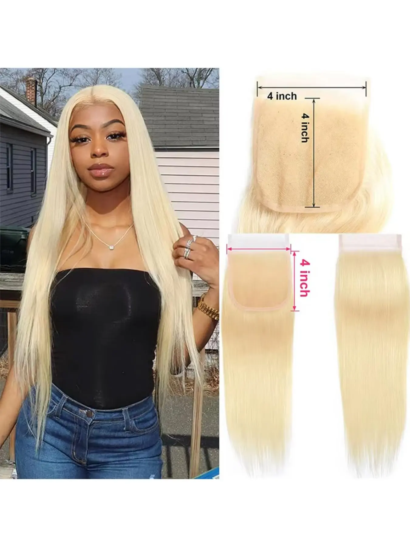 613 Blonde 4X4 5X5 Straight Human Hair Lace Closure Free Part 150 Density Brazilian Virgin Transparent Lace With Baby Hair Pre-Plucked