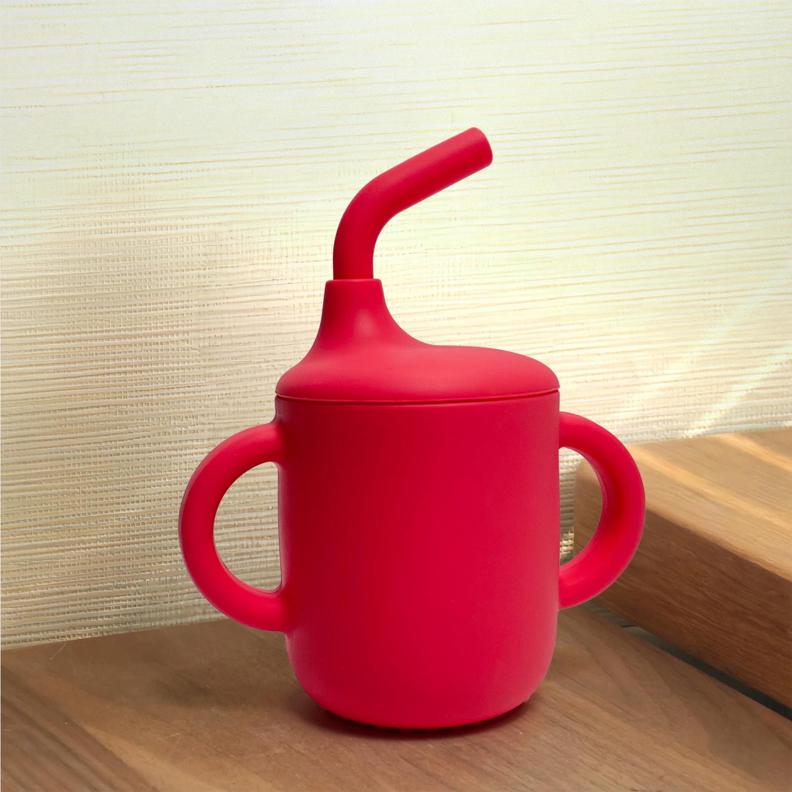 Tiny Silicone Drinking Training Cup with Soft Grip Handle Straw Spill-Proof Lid & Straw Reusable Cup for Baby & Toddler - Easy-Clean Design, Safe for Sippy Cup Transition Motor Skills Development Sippy Cup Easy Clean Baby Feeding Toddlers Drinking