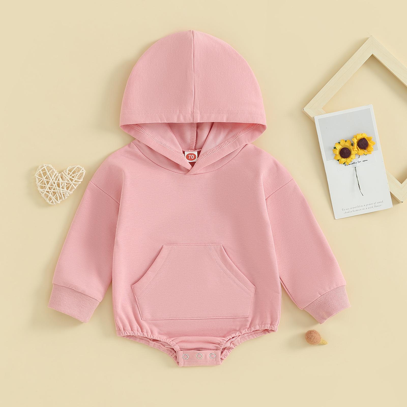 Baby Onesie Newborn Boy Girl Hooded Romper Long Sleeve Front Pocket Solid Color Bodysuit Infant Spring Fall Romper Toddler Outfit Cute, Newborn Baby Stuff