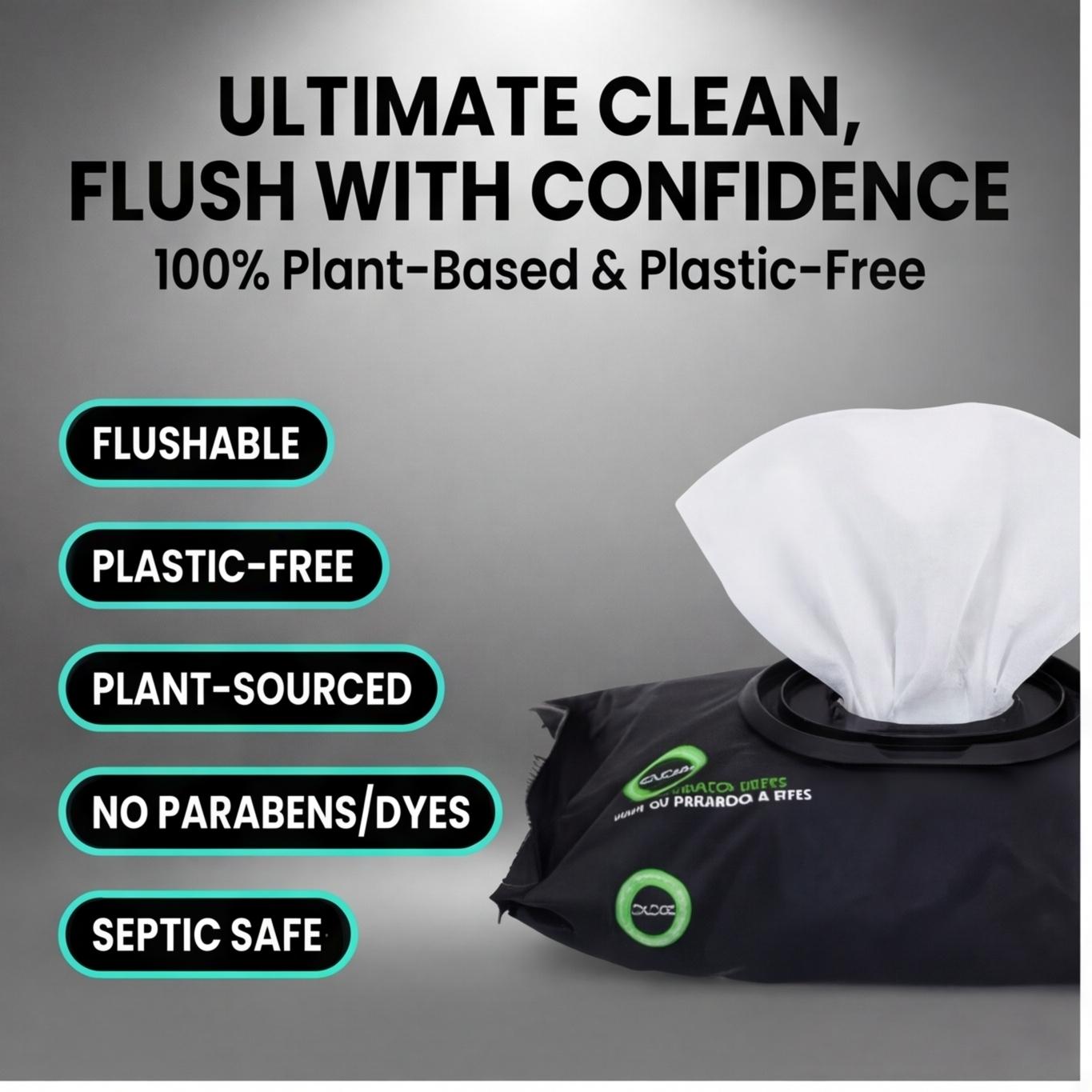 48 Pcs Biodegradable Flushable Wet Wipes, Plant-Based No Plastic, Mint Tea Tree Oil Antibacterial, Large Size, Universal Toilet Use