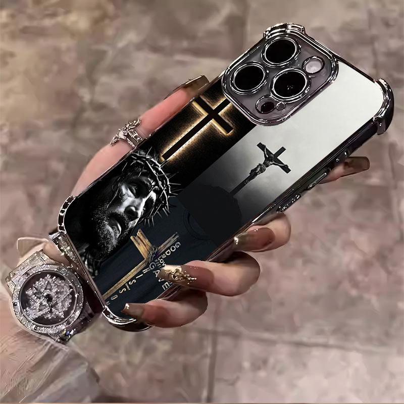 Jesus Clear Protective Four Comers Air Cushion Anti-drop CellPhone Case Clear BracketPhone Case for iPhone 16 15 14 13 12 Pro Max 15 14 Plus Four Corners Cases #IPYS8