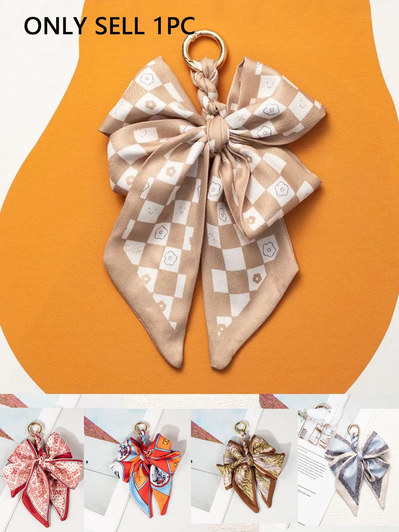 Elegant Bow Bag Charm-Floral Scarf Keychain wit..