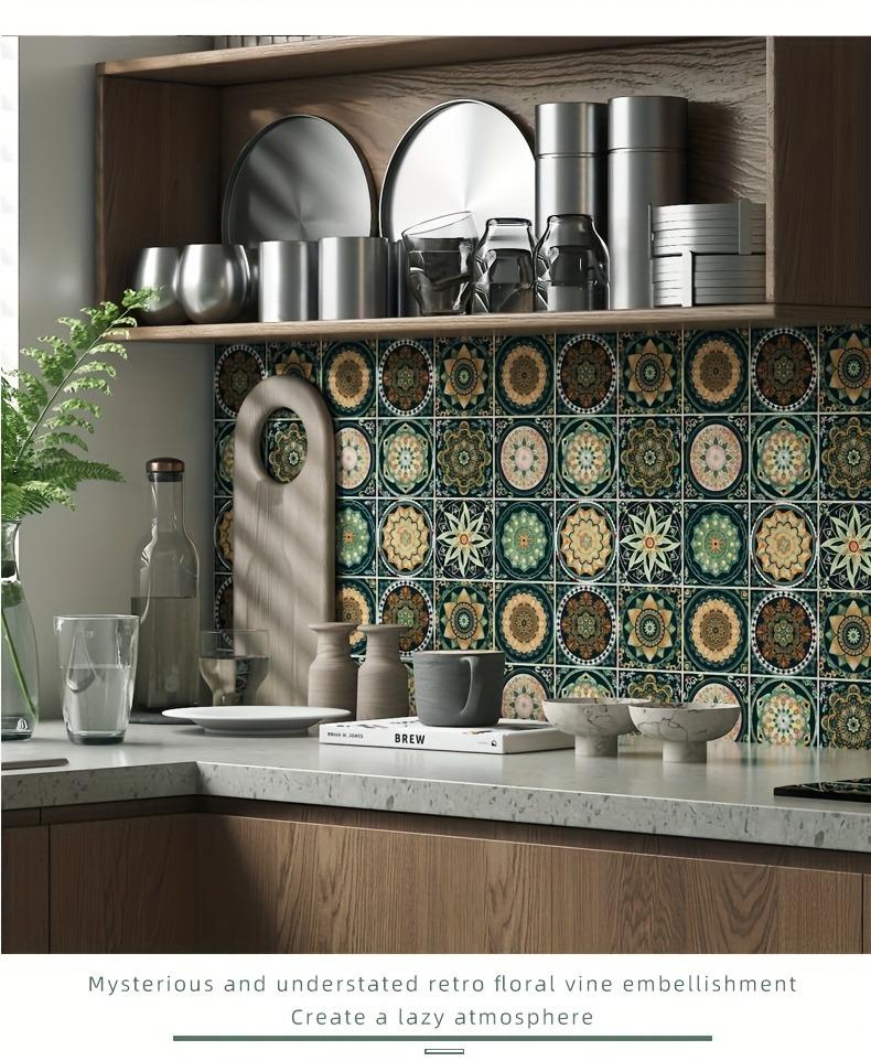24pcs Waterproof Self-Adhesive PVC Moroccan Tile Stickers, 3.94 Inch, Tile Wall Stickers, Kitchen Living Room Bathroom Decor, Moisture-Proof, Easy Installation