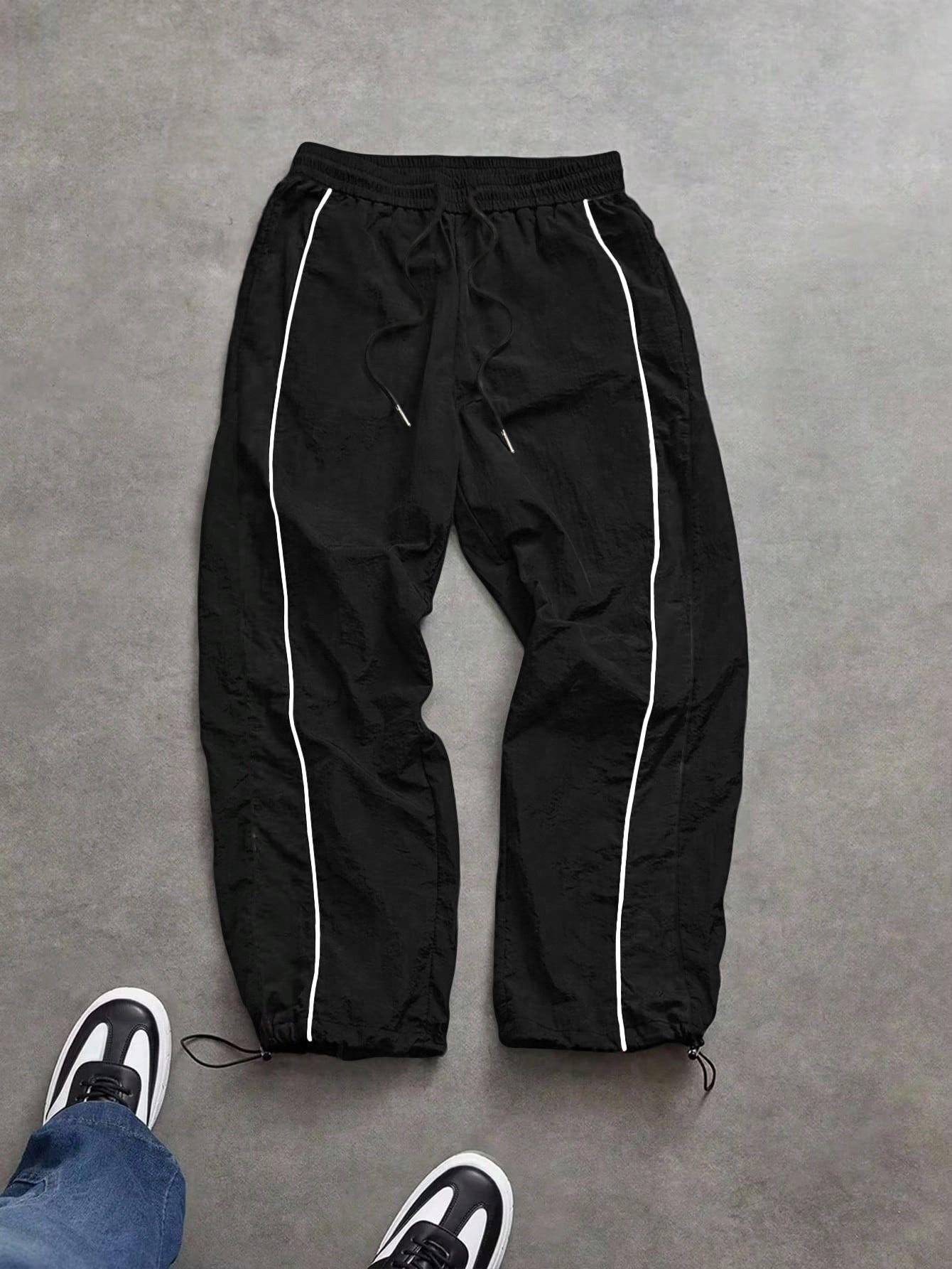 Men's lightweight, breathable, reflective printed wide-leg pants with adjustable leg openings and drawstrings, elastic waist, casual pants suitable for outdoor sports, fitness, campus commuting, street fashion, and versatile long pants