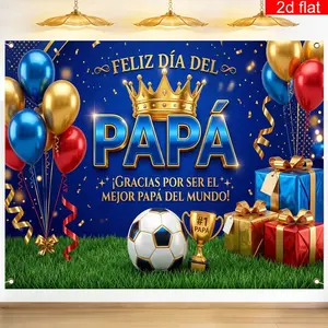 Father's Day Banner, Spanish 'feliz Dia Del Papa', Polyester, Crown Football Gift Box Design, Indoor Outdoor Home Decor