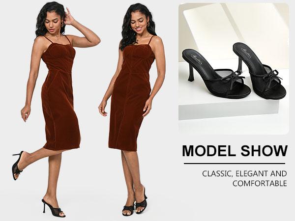 Mostrin Kitten Heels for Women Round Toe Heels With Bow Vintage Mules Sexy Slip on Stiletto Backless Sandals for Party Daily Shoe Footwear