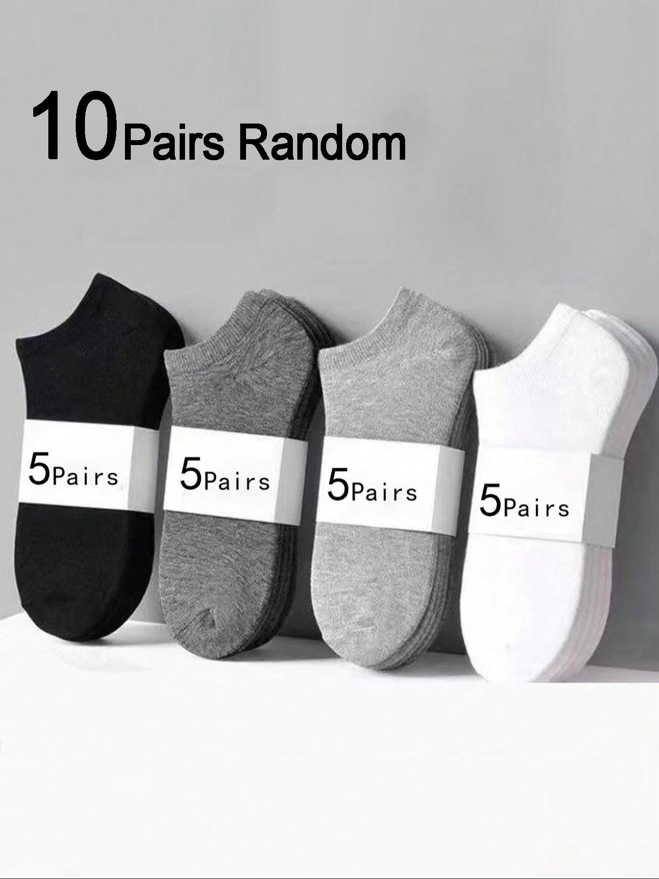 5/10 Pairs Basic Plain Invisible Short Socks Set, Fitted Casual Style, All Seasons Wear, No Ca Prop 65 Warning