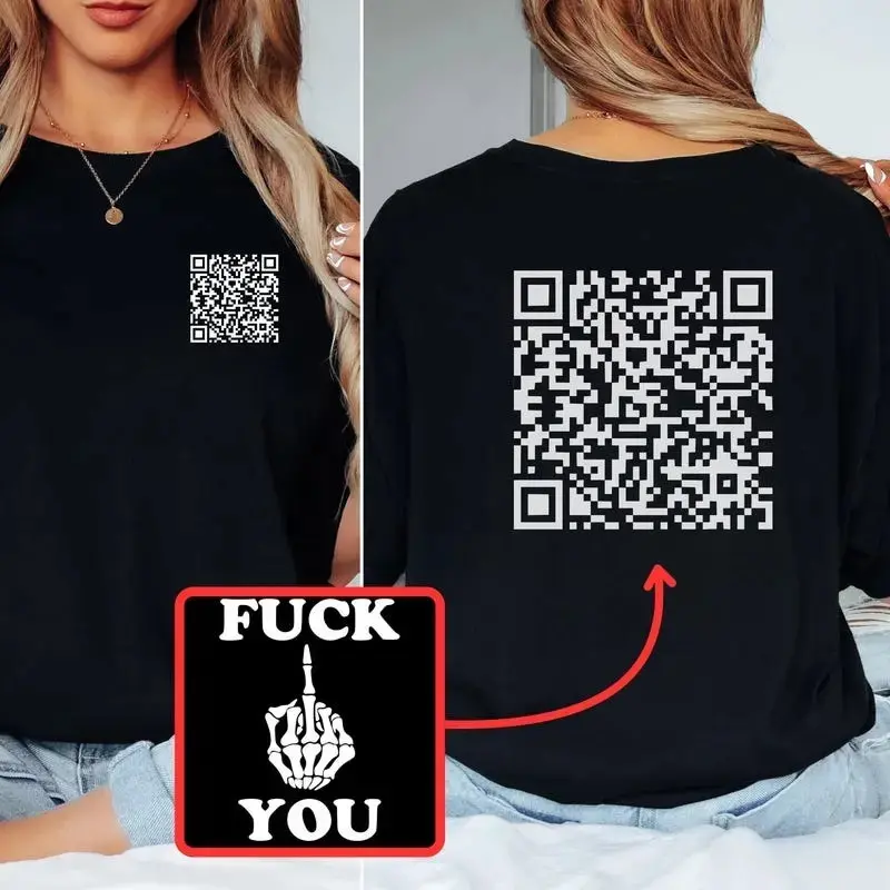 Women's Casual Round Neck Cotton Streetwear T-Shirt - Funny Sarcastic Scan-Me QR Code Hidden Message Graphic Tee, Seamless Gag Gift, Tops for Women, Sports & Outdoor Sports Top