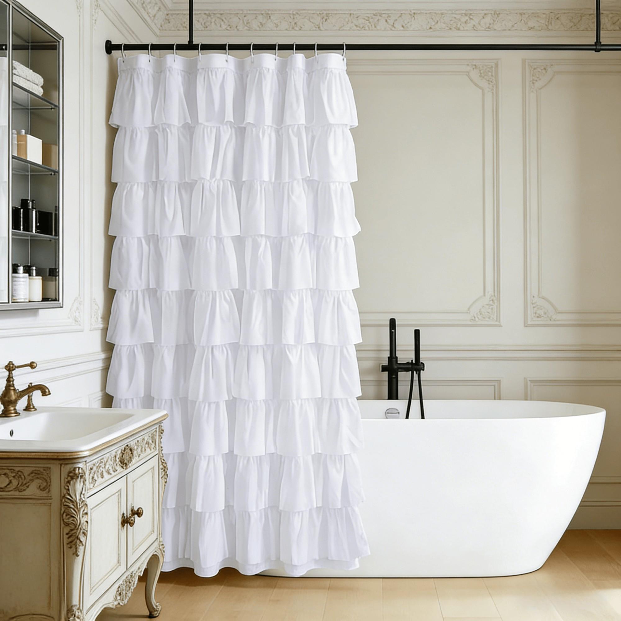 Vintage Ruffled Shower Curtain, 72x72 Inch, Soft Polyester Fiber, Artistic Patchwork Design, Easy Hanging with Eyelets