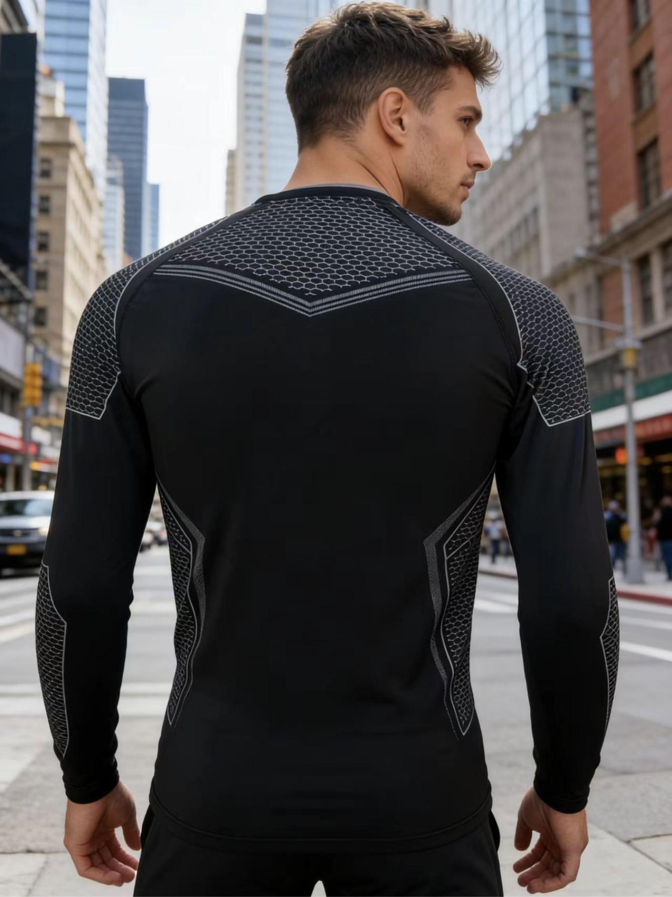 Men's Batman Compression Shirt, Long Sleeve Workout Gear, Quick Dry Moisture Wicking Athletic Gym Top for Fitness Training