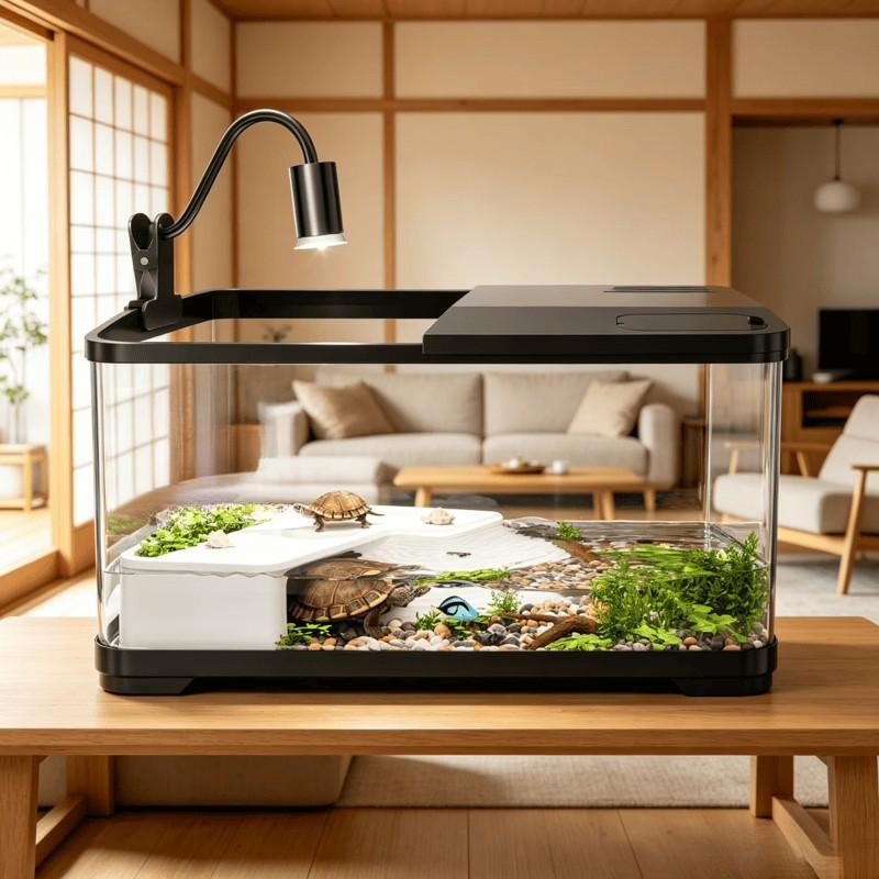 Eco Turtle Tank with Sun Deck, Home Use No Water Change, Villa Landscape Tank, Brazilian Turtle Grass Turtle Special Feeding Box, Aquatic Terrestrial Turtle Tank Fish Tank Combo, Terrarium