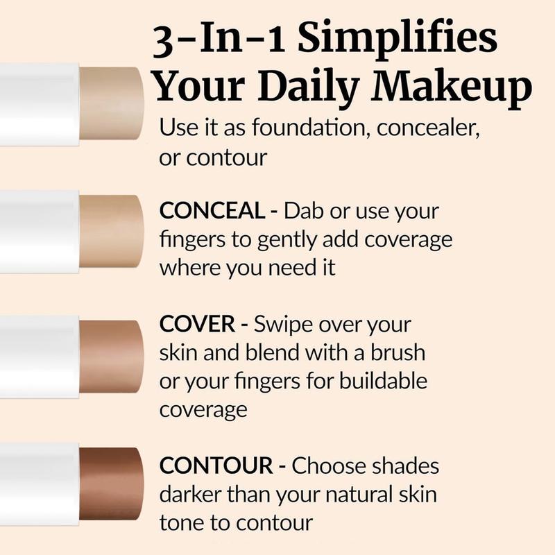 Waterproof Sweatproof Moisturizing Full Coverage Foundation Stick, Pore Minimizing Oil Control, Perfect for All Skin Tones, 20g Gift
