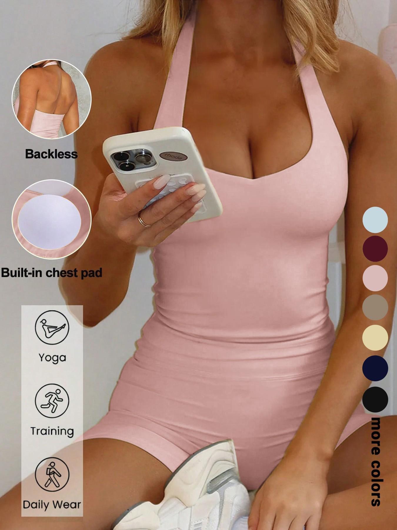 Sexy Backless Halter Top Set for Women, Seamless Tight-Fitting Shorts, Casual Yoga Running Pilates, Comfortable Daily Wear