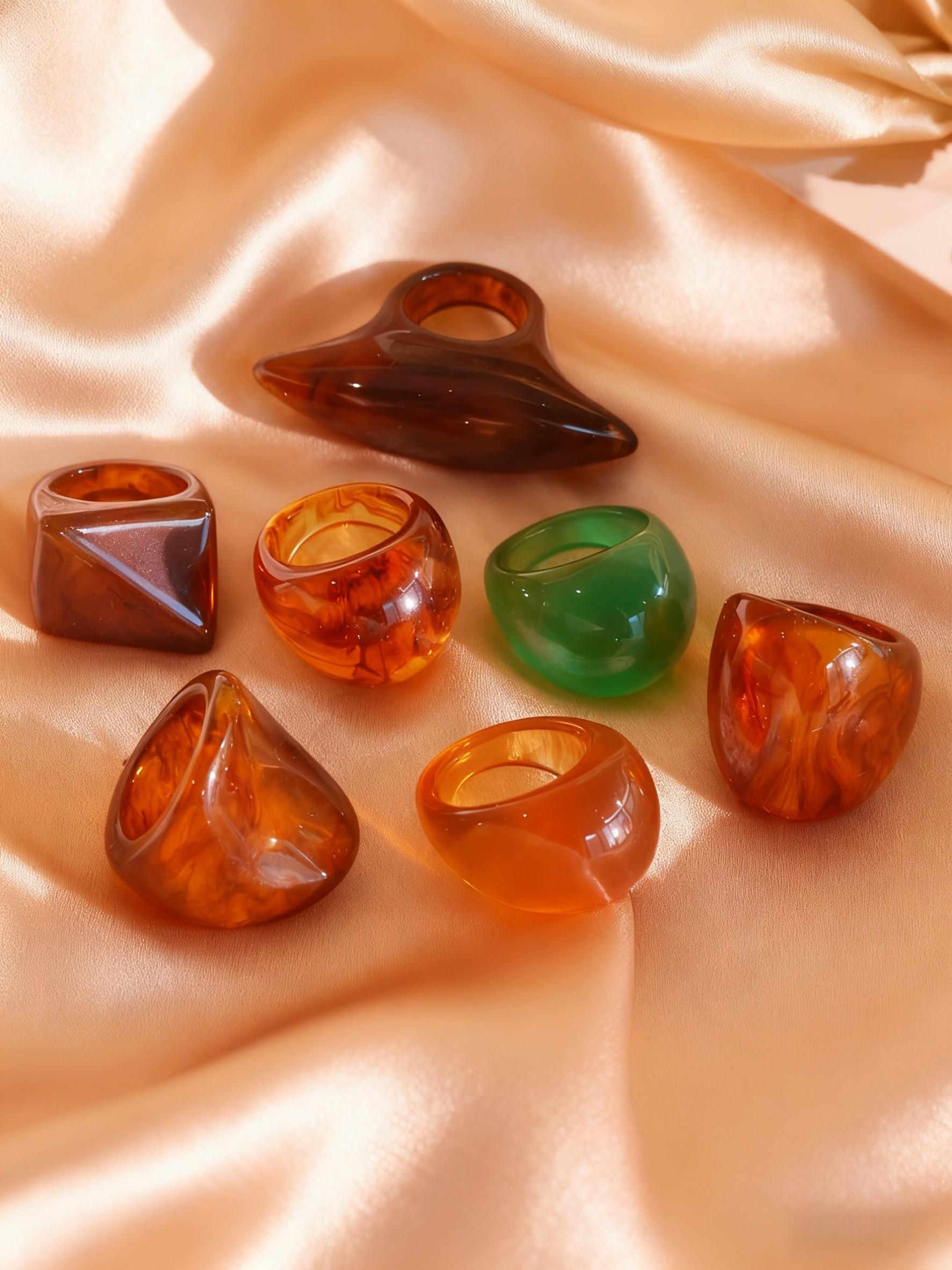 Women's Boho Resin Ring Set, Adjustable Stackable Rings, Geometric Design, Perfect Gift for Mother's Day & Graduation Season