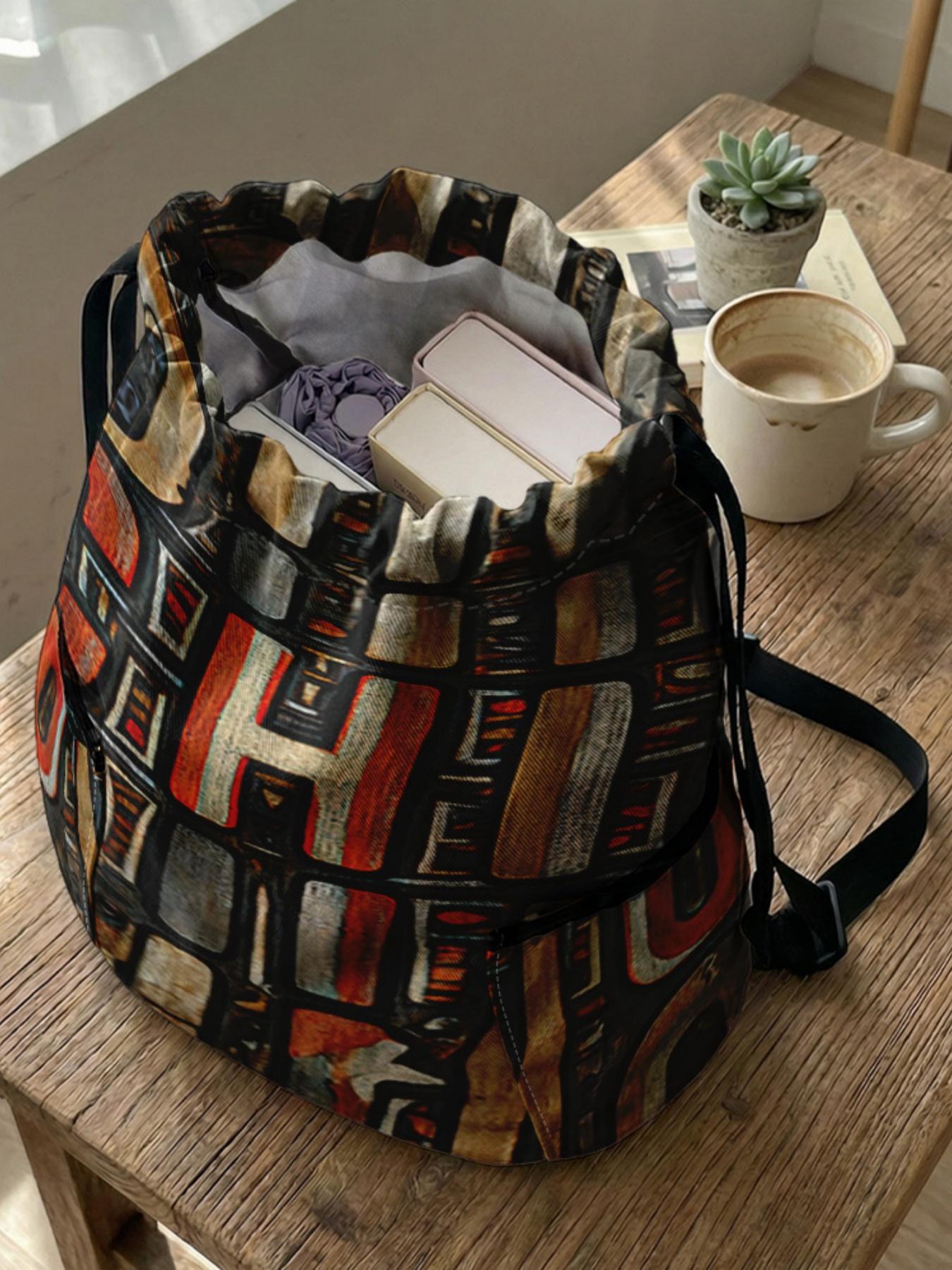 1 piece of 2D printed drawstring backpack with letter pattern 'CHIC' - large capacity durable fitness bag, with adjustable shoulder straps, suitable for both men and women, essential for travel, hiking, camping