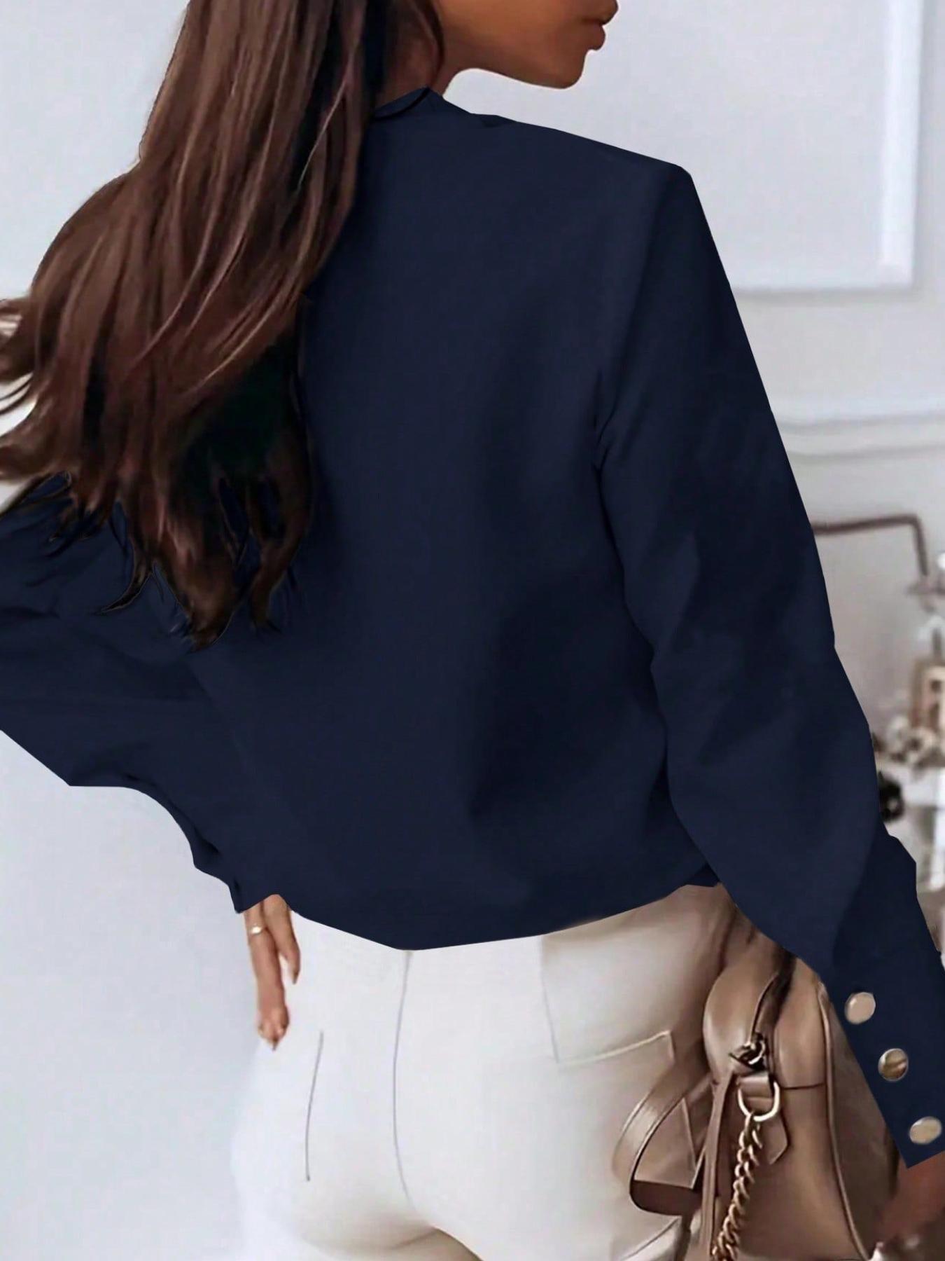 Women's solid color fashionable casual button-down shirt, suitable for spring and summer, suitable for home, indoor, and outdoor wear