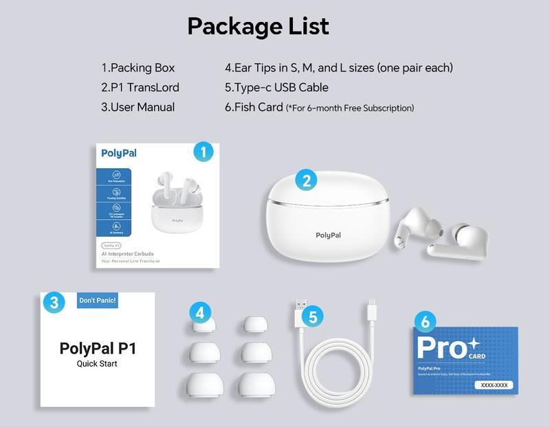 PolyPal P1 7-in-1 AI Translator Earbuds, 138 Languages & Accents, Real-Time Translation, Bluetooth Wireless Earphones for Travel, Meetings, Immigration, Study Abroad, Language Learning&Music (Use with PolyPal App)