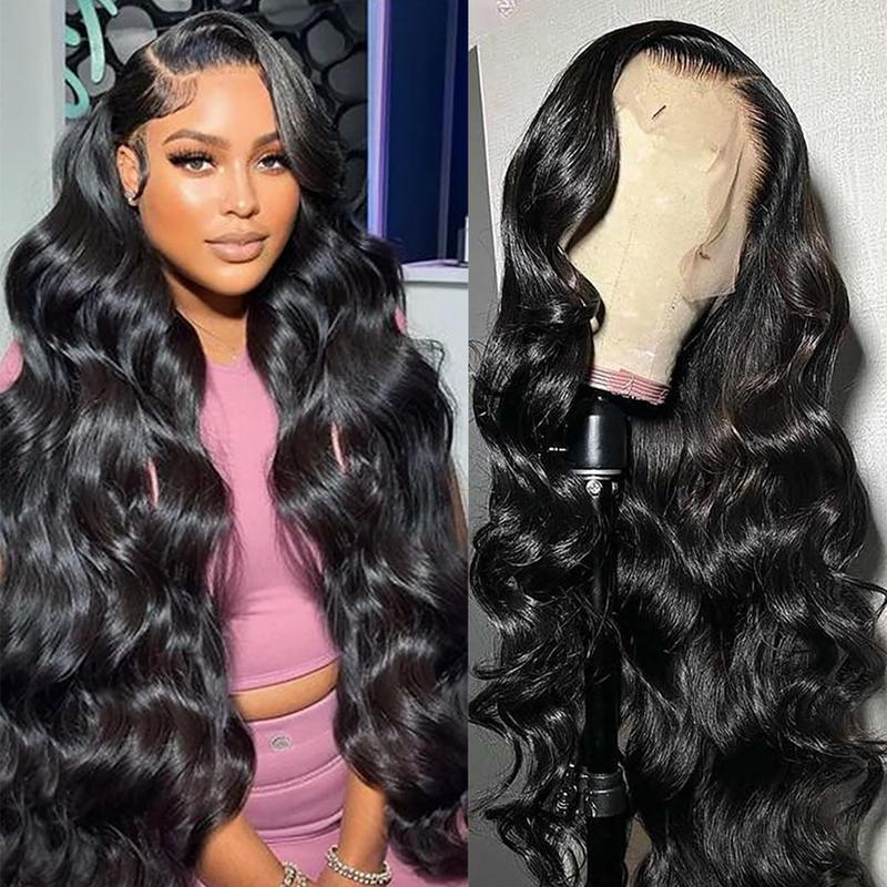 13x6 Lace Front Wigs Human Hair Body Wave 180% Density Pre Plucked 13x6 Transparent Lace Frontal Wigs Human Hair with Baby Hair Natural Black