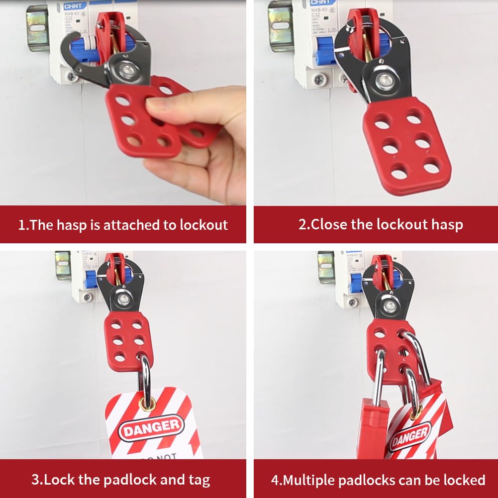 2 Pack Steel Lockout Tagout Hasp,Fit 6 Padlocks with 0.37in Shackle | Loto Group Hasps,6 Hole,Lock Out Tamper-Proof,-Resistant,Nylon Handle,Heavy Duty,Industrial,Isolation Devices