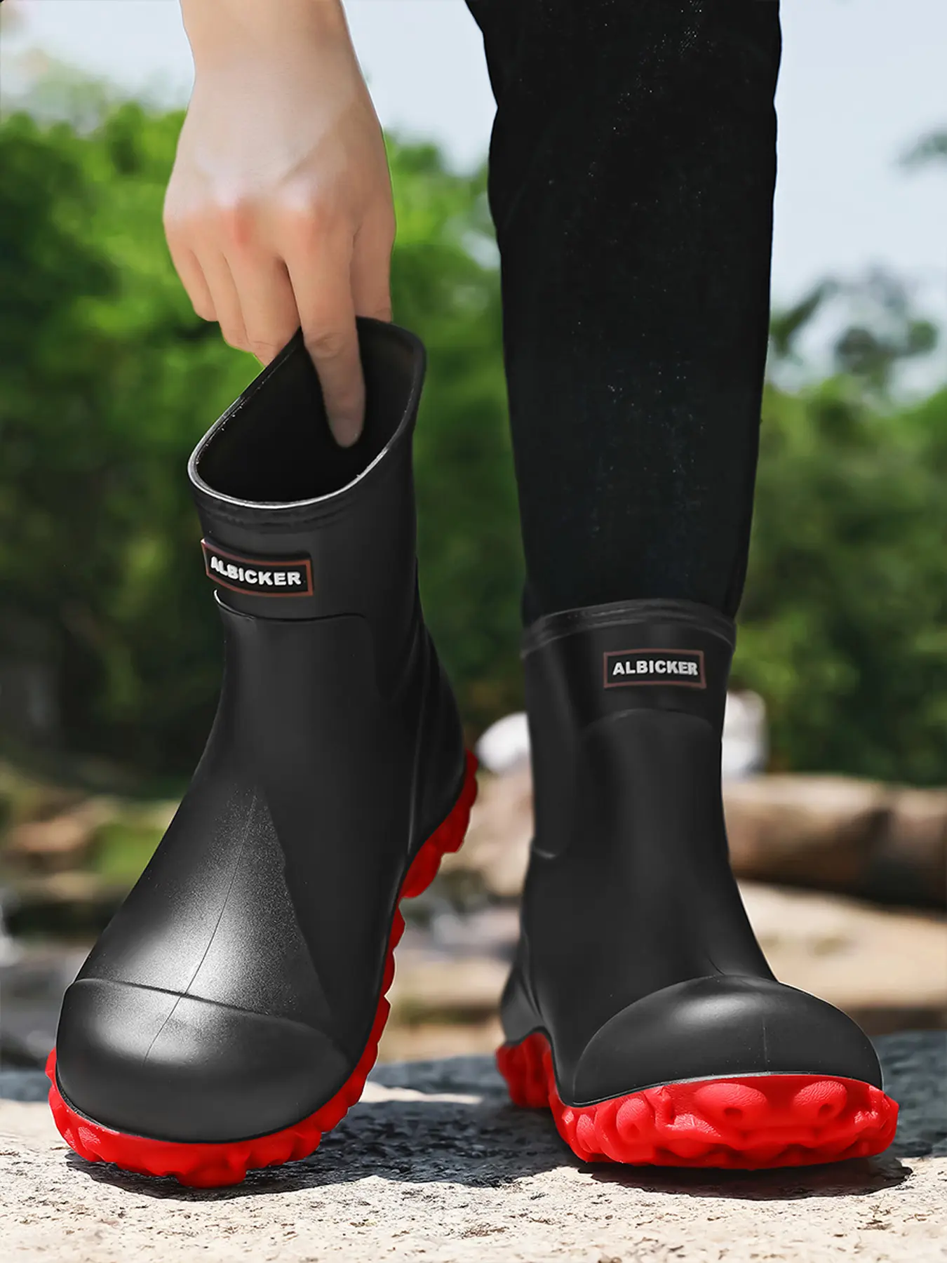 Men's Outdoor Mid-Calf Rain Boots, Matte Flexible One-Piece Upper, Thick Deep-Tread Anti-Slip Sole, Durable Bendable, Sizes 39-45